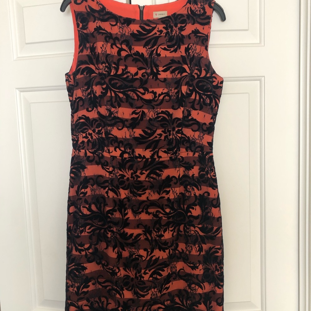 Orange with blue lace cocktail dress